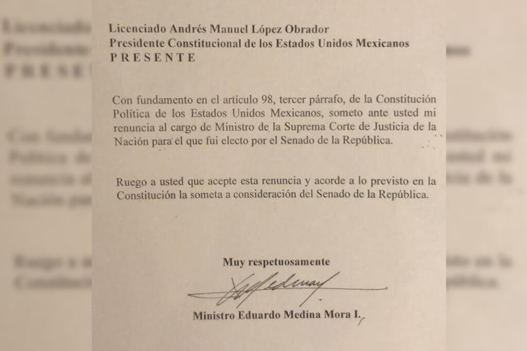 Difunden carta de renuncia del ministro Eduardo Medina Mora