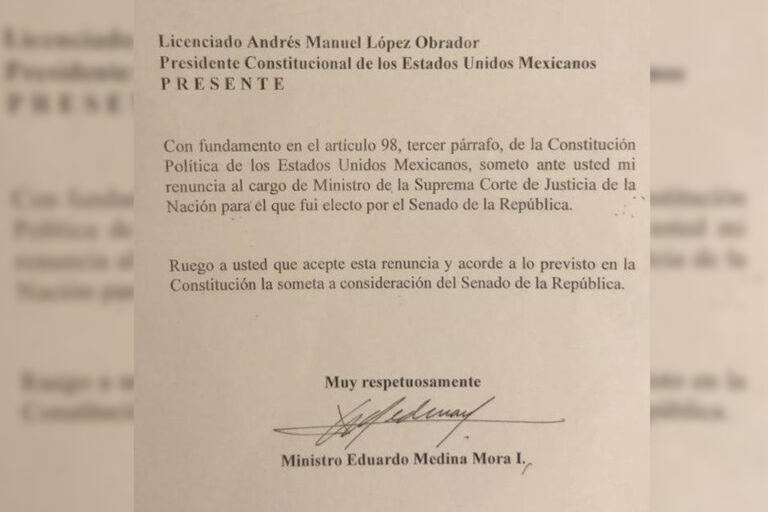 Difunden carta de renuncia del ministro Eduardo Medina Mora