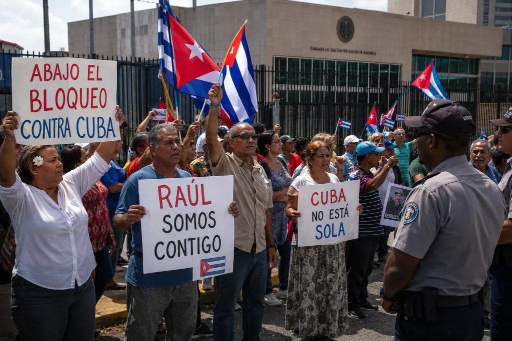 Cubanos protestan ante embajada de EU por acusación a Raúl Castro